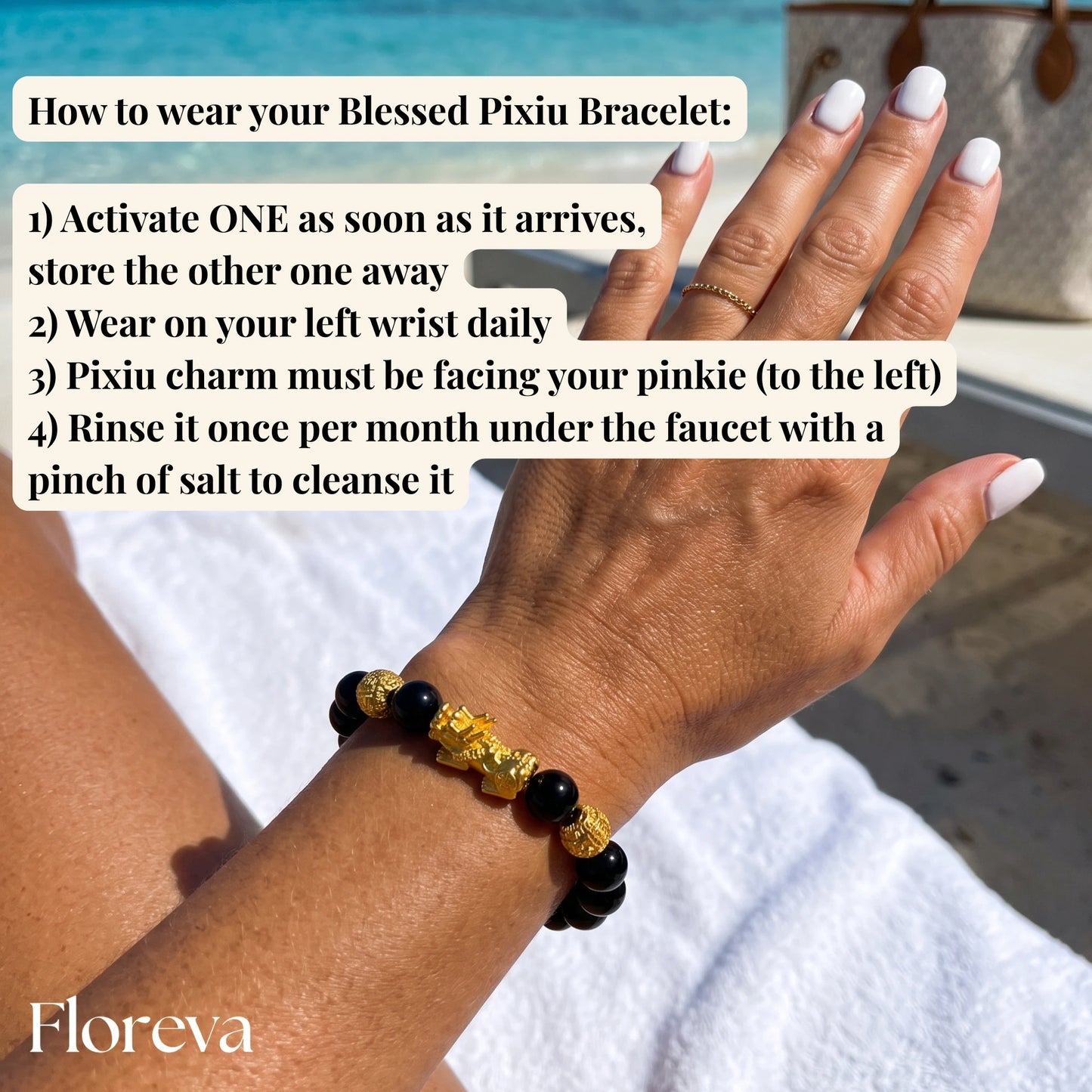 Floreva™ Blessed Pixiu Bracelet - Obsidian & Gold-Plate