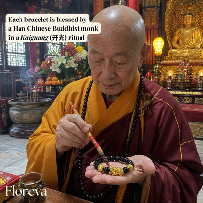 Floreva™ Blessed Pixiu Bracelet - Obsidian & Gold-Plate