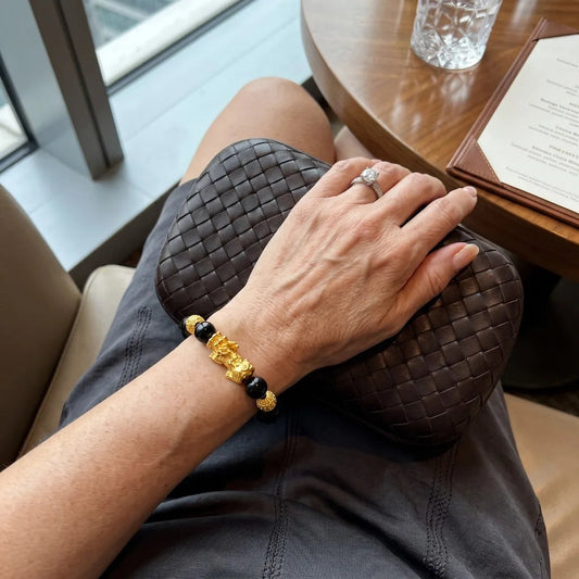 Floreva™ Blessed Pixiu Bracelet - Obsidian & Gold-Plate