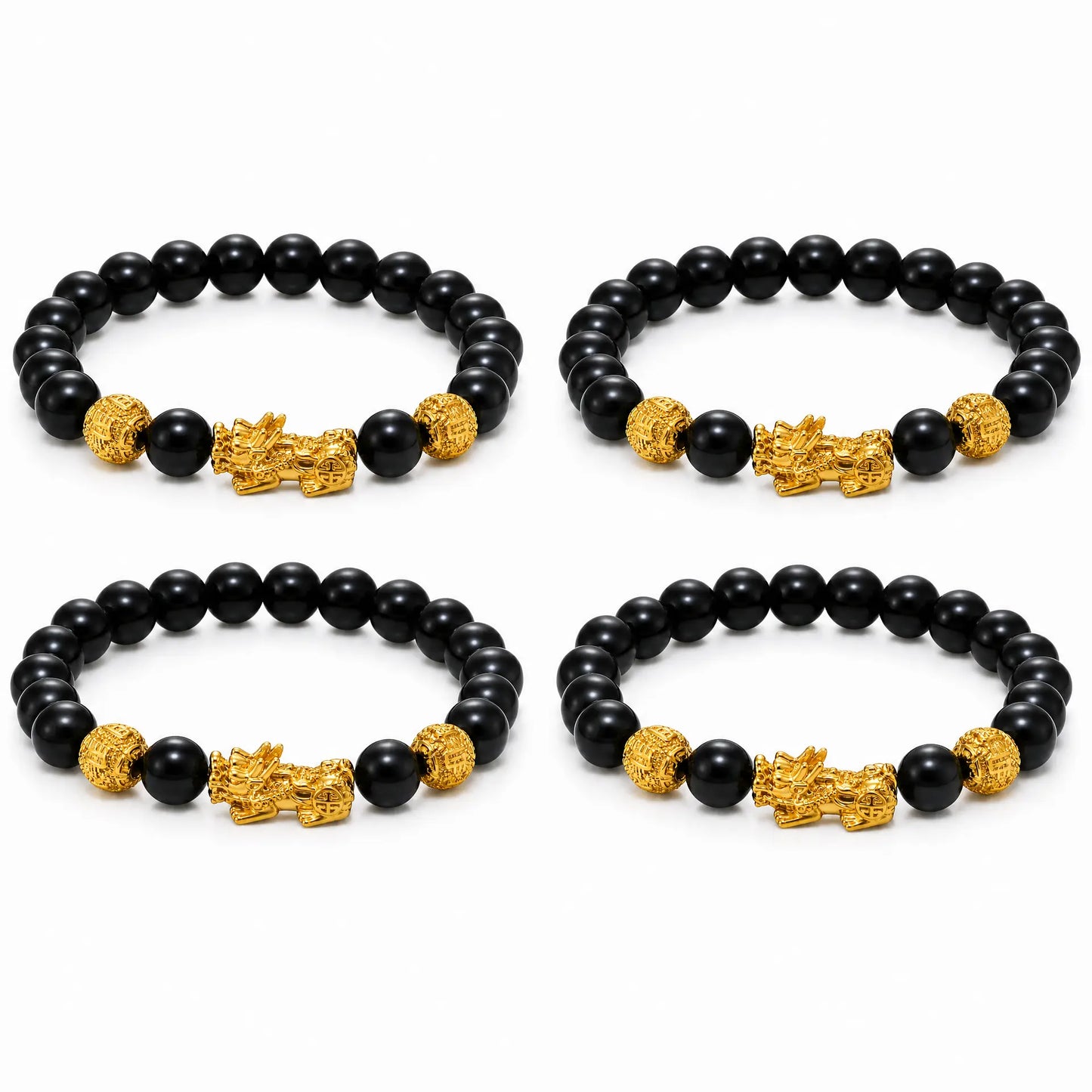 Floreva™ Blessed Pixiu Bracelet - Obsidian & Gold-Plate