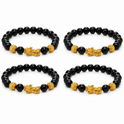 Floreva™ Blessed Pixiu Bracelet - Obsidian & Gold-Plate