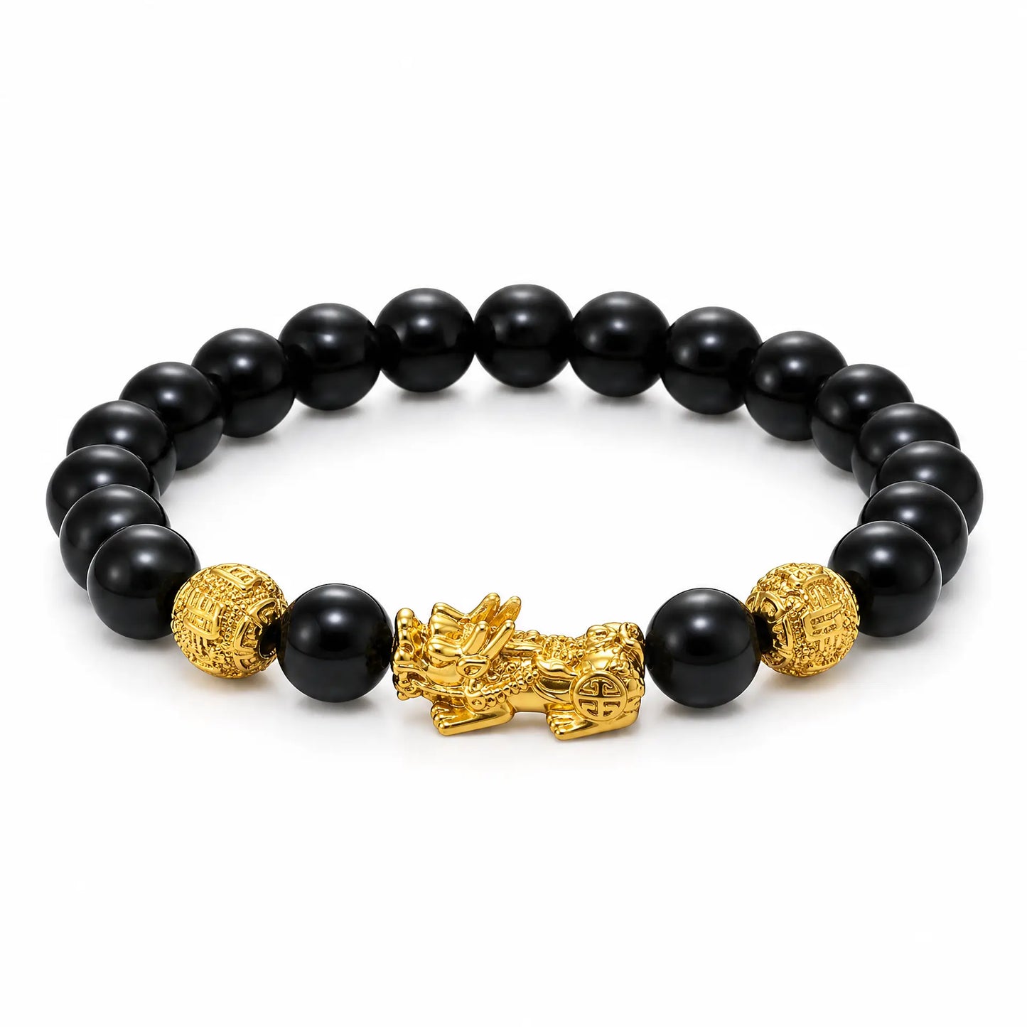 Floreva™ Blessed Pixiu Bracelet - Obsidian & Gold-Plate