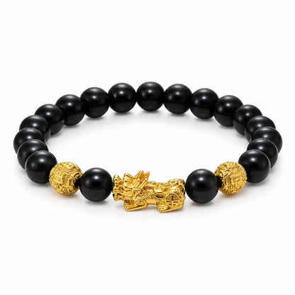 Floreva™ Blessed Pixiu Bracelet - Obsidian & Gold-Plate