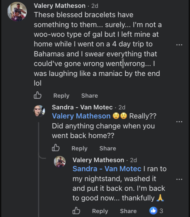 Community comment from Valery Matheson about Floreva blessed bracelets